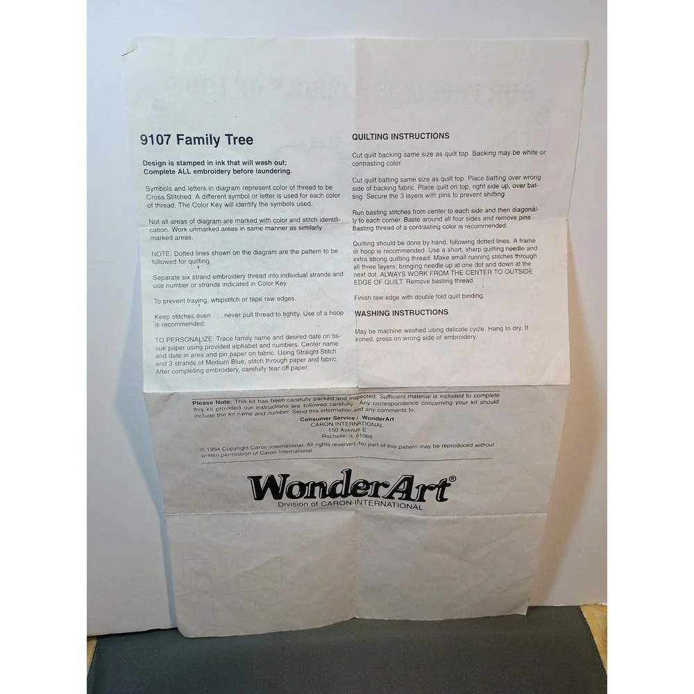 Vtg WonderArt Family Tree Mini Quilt Kit 36x36 Pattern Only‎ 9107 Circle of Love